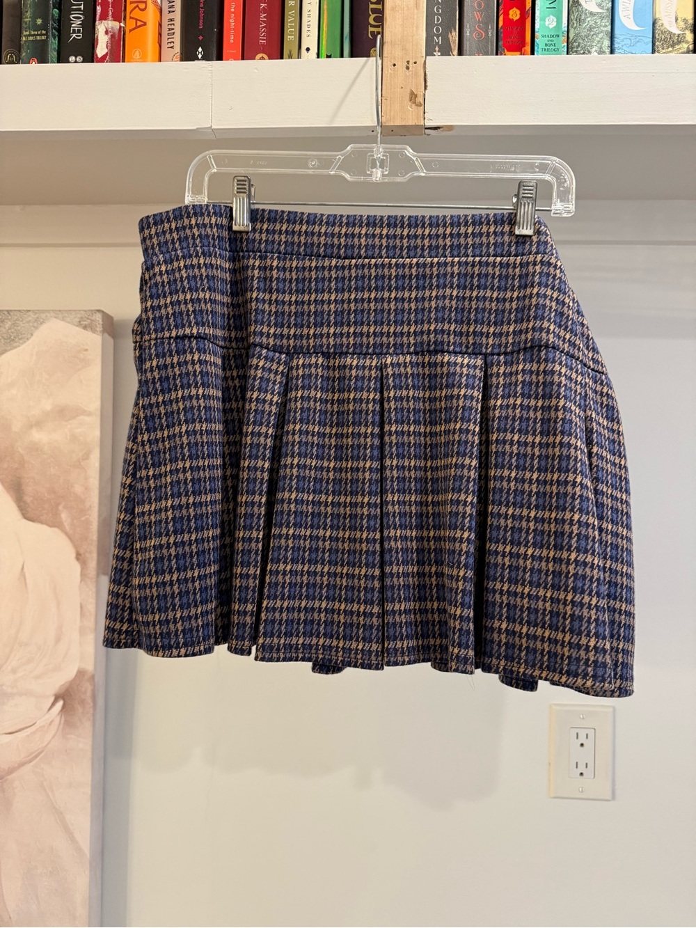 American Eagle Outfitters Navy and Tan Plaid Pleated Mini Skirt